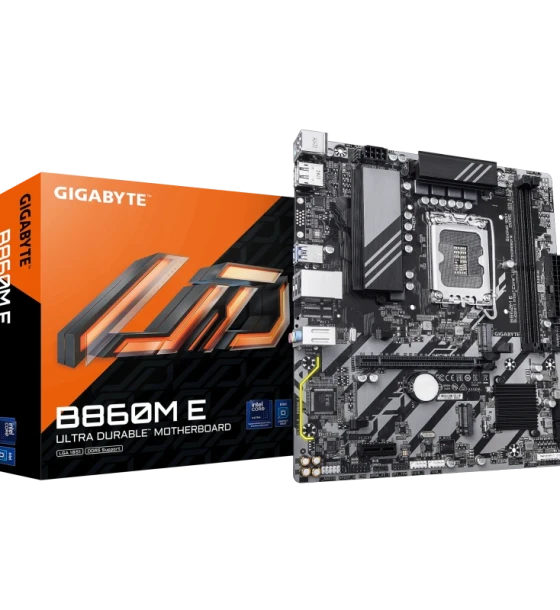 Placa de baza GIGABYTE B860M E. Processor manufacturer Intel, Processor socket LGA 1851 Socket V1, Compatible processor series Intel Core Ultra Series 2 . Supported memory types DDR5-SDRAM