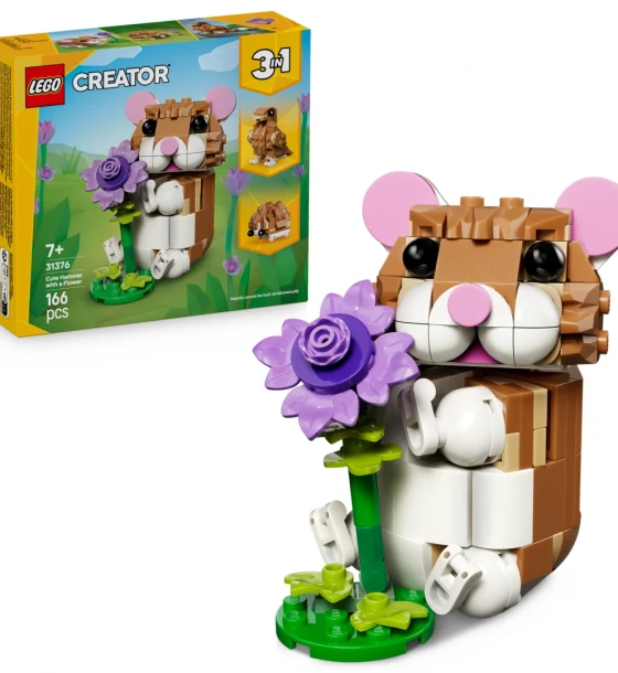 Set de constructie Hamster adorabil cu o floare LEGO31376