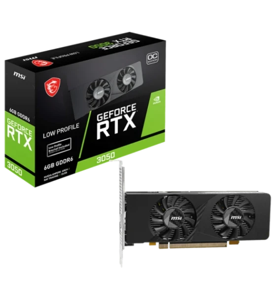Placa video MSI GEFORCE RTX 3050 LP E 6G OC. processor family NVIDIA, processor GeForce RTX 3050. Discrete card memory 6 GB, card memory type GDDR6