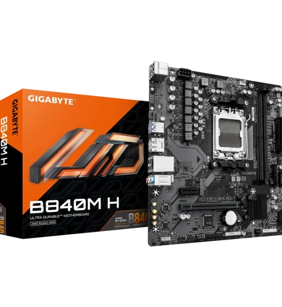 Placa de baza GIGABYTE B840M H. Processor manufacturer AMD, Processor socket AM5, Compatible processor series AMD Ryzen 7000 Series, AMD Ryzen 8000 Series