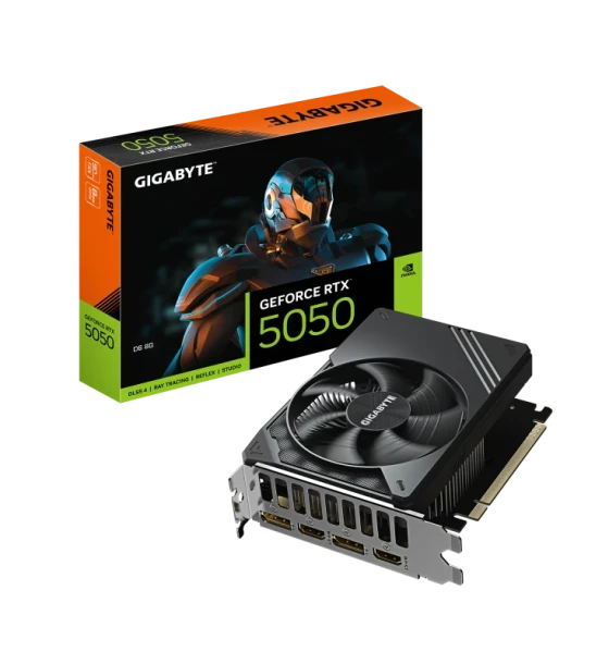 Placa video GIGABYTE GeForce RTX 5050 D6 8G. processor family NVIDIA, processor GeForce RTX 5050, Processor frequency 2572 MHz. Discrete card memory 8 GB, card memory type GDDR6, Memory bus 128 bit