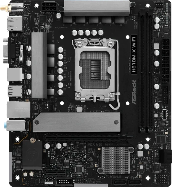 Placa de baza Asrock H810M-X WiFi. Processor manufacturer Intel, Processor socket LGA 1851 Socket V1, Compatible processor series Intel Core Ultra Series 2 . Supported memory types DDR5-SDRAM