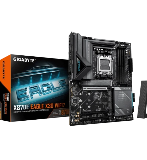 Placa de baza GIGABYTE X870E EAGLE X3D WIFI7. Processor manufacturer AMD, Processor socket AM5, Compatible processor series AMD Ryzen 7000 Series, AMD Ryzen 8000 Series
