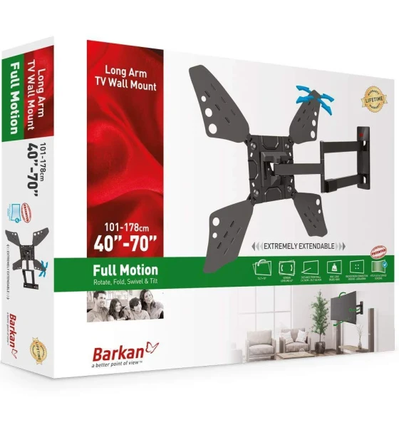 Suport TV de perete, Barkan 3400L.B, Fix, 32 inch- 70 inch, VESA 400 x 400 mm, suporta pana la 40kg, negru