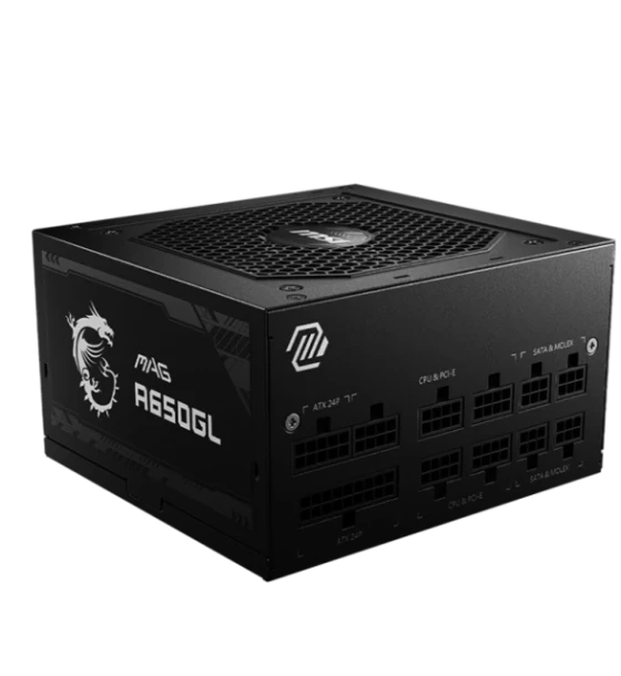 MSI MAG A650GL. Total power 650 W, AC input voltage 100 - 240 V, Maximum input current 110V 10 A. Motherboard power connector 20+4 pin ATX, Cabling type Fully-Modular. Purpose PC