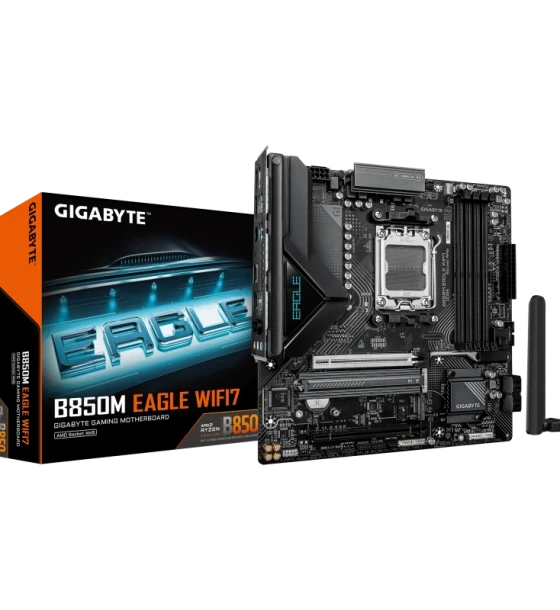 GIGABYTE B850M EAGLE WIFI7. Processor manufacturer AMD, Processor socket AM5, Compatible processor series AMD Ryzen 7000 Series, AMD Ryzen 8000 Series