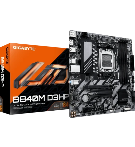 GIGABYTE B840M D3HP. Processor manufacturer AMD, Processor socket AM5, Compatible processor series AMD Ryzen 7000 Series, AMD Ryzen 8000 Series