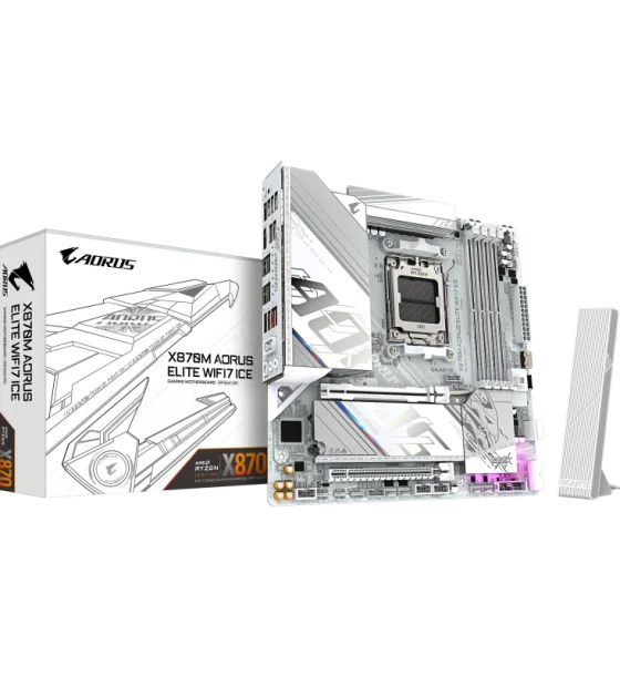 GIGABYTE X870M AORUS ELITE WIFI7 ICE. Processor manufacturer AMD, Processor socket AM5, Compatible processor series AMD Ryzen 7000 Series, AMD Ryzen 8000 Series