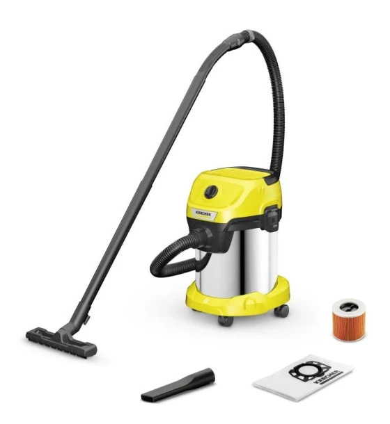 Kärcher WD 3 S V-17/4/20. Maximum input power 1000 W. Type Drum vacuum, Cleaning type Dry wet, Dust container type Dust bag, Dust capacity 17 L. Dirt separating method Filtering. Product