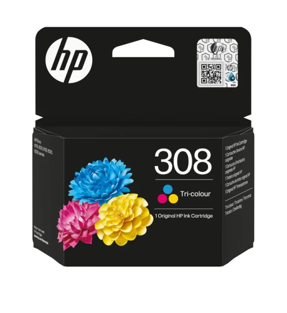 HP 308 Tri-color Original Ink Cartridge. Colour ink type Dye-based ink, Cartridge capacity Standard Yield, Supply type Combo pack, Colour ink page yield 120 pages, Printing colours Cyan