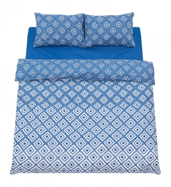 Lenjerie dubla 100% bumbac 4 piese, Blu