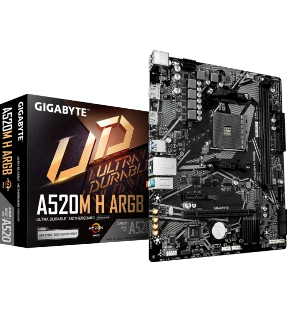 GIGABYTE A520M H ARGB. Processor manufacturer AMD, Processor socket AM4, Compatible processor series AMD Ryzen 3000 Series, AMD Ryzen 4000 Series, AMD Ryzen 5000 Series