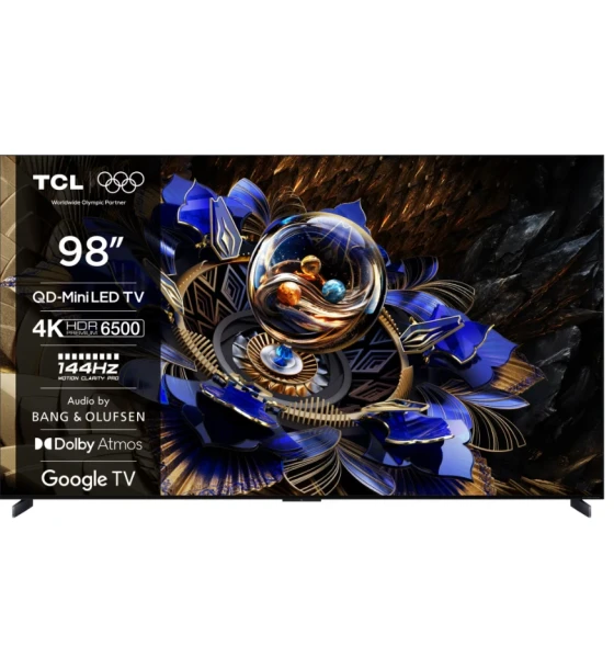 Televizor TCL QD-MiniLed 98X11K, 248 cm, Smart Google TV, 4K, 100Hz, Sunet Bang Olufsen, Clasa G