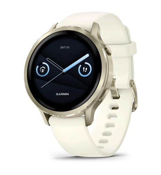 Garmin Venu 4. Display diagonal 3.05 cm 1.2 inch, Display technology AMOLED, Display 390 x 390 pixels, Touchscreen. Flash memory 8 GB. Wi-Fi. GPS satellite . Weight 33 g. Band material