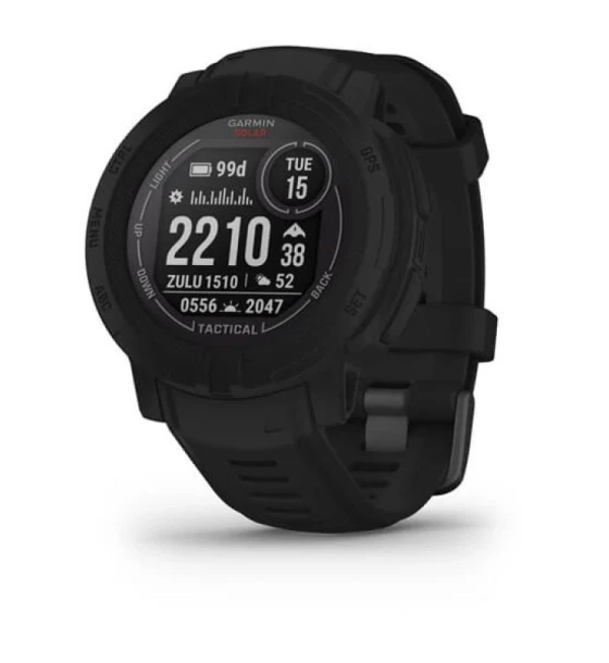 Garmin Instinct 2 Solar Tactical Edition. Display diagonal 2.29 cm 0.9 inch, Display technology MIP, Display 176 x 176 pixels. GPS satellite . Band material Silicone, Band colour Black