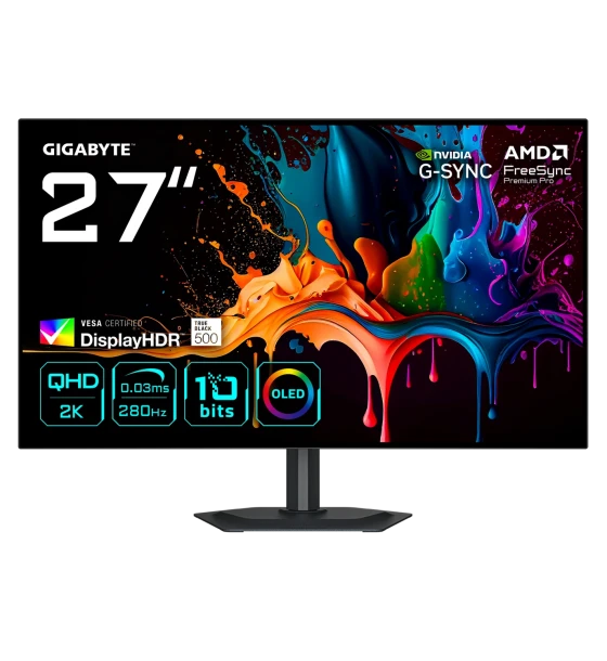 Monitor Led MO27Q28G OLED Gaming, 27 inch, QHD, 2560 x 1440, HDMI, Displayport, KVM, nVIDIA G-Sync Compatible, Boxe, Pivot, 280 Hz, 0.03 ms, Negru