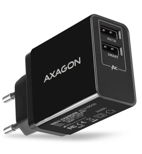 Incarcator retea ACU-DS16, 2x 5V-2.2A + 1A, 16W, Negru
