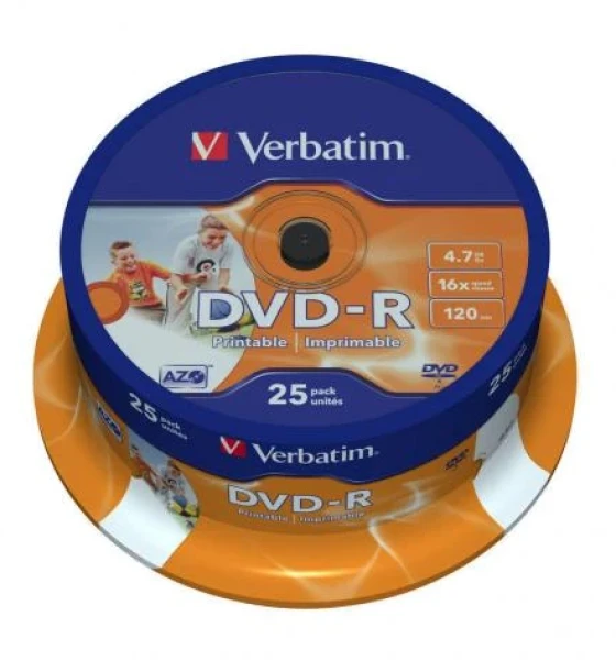 Suport TV si Monitor Verbatim DVD-R 16X 4, 7GB spindle 25 wide printab