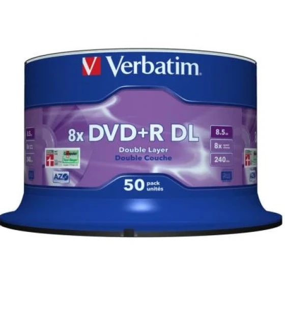 Suport TV si Monitor Verbatim dvd+r 8.5GB double layer SP50 8X azo matt silver