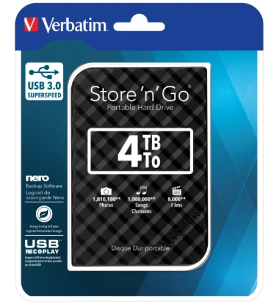 Hard Disk-uri externe Verbatim store n go 2.5 inch 6.35MM gen 2 4TB USB 3.0 black