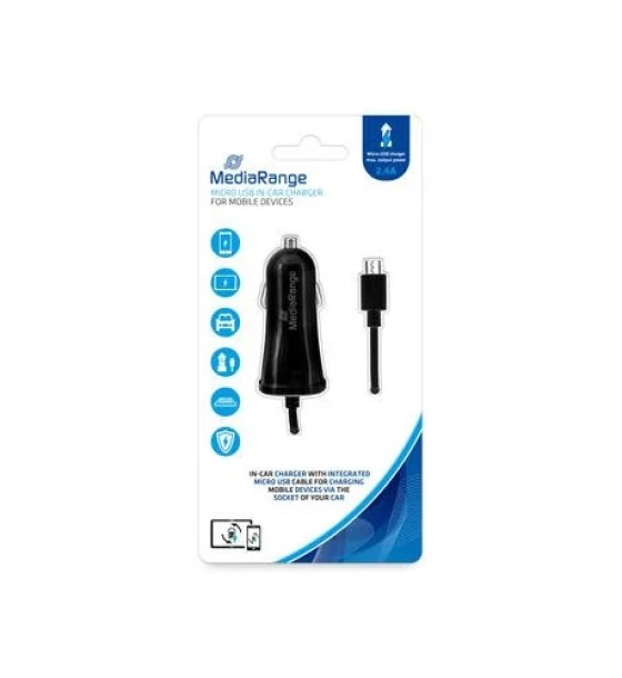 Accesoriu telefoane MediaRange Car charger with microUSB cable, 2.4A output 1m black