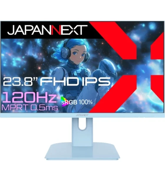 Monitor Led JAPANNEXT Monitor 23.8 inch IPS Full HD 1920 x 1080, 120Hz, 0.5ms, Height Tilt Adjustment, Speakers, Pastel Blue