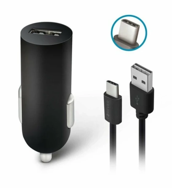 Incarcator auto Forever USB 1A cablu USB-C Negru