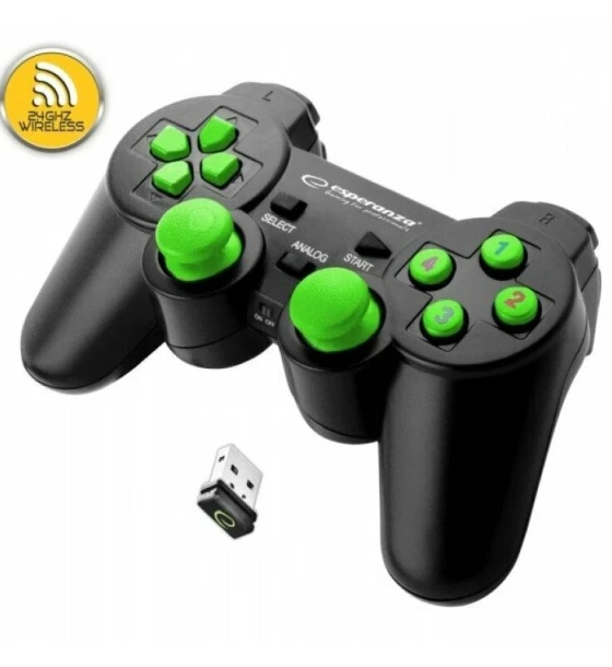 Controlere, Volane si Casti gaming Gamdepad Esperanza Gladiator EGG108G cu vibratii Wireless PC/PS3 Verde
