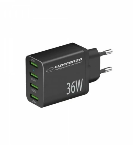 Incarcator de retea Esperanza EZC107K 36W 4 x Usb-A QC 18W Negru