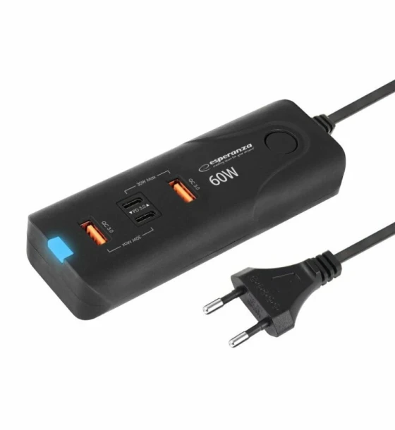Incarcator de retea Esperanza EZC109 60W 2xUSB-C 2xUSB-A Negru