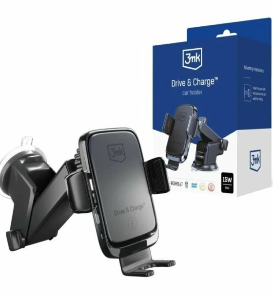 Incarcator Auto Wireless 3mk Drive Charge Quick Charge 15W Negru