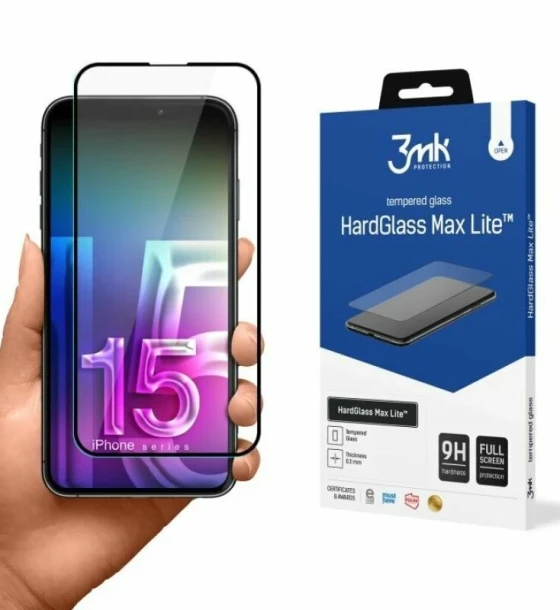 Folie de protectie 3mk HardGlass Max Lite pentru iPhone 15/ 16 Negru