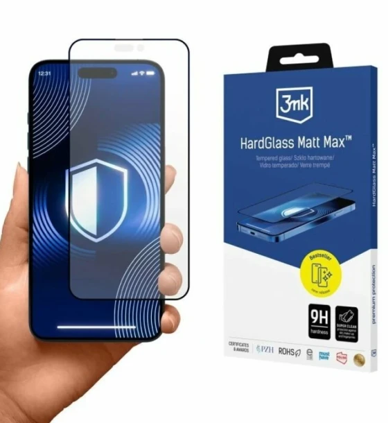 Folie de protectie 3mk HardGlass Matt Max pentru iPhone 16 Pro Max Negru