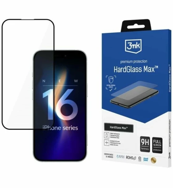 Folie de protectie 3mk HardGlass Max pentru iPhone 16 Pro Negru