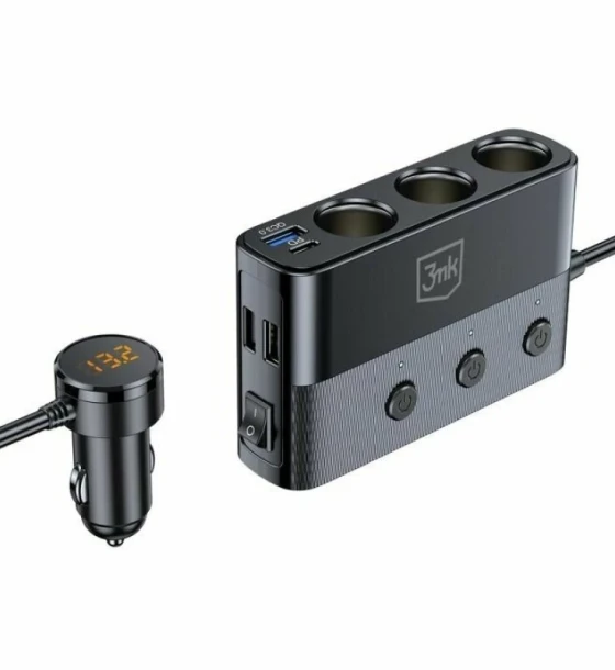 Incarcator auto splitter 3mk QC PPS 3xUSB-A 1xUSB-C 3xDC 120W Negru