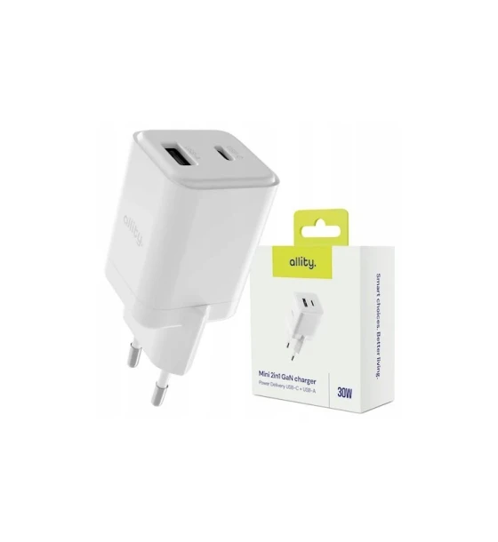 Incarcator Retea Allity ATC-01-30WAC GaN PD QC 1x USB-C 1x USB-A 30W Alb