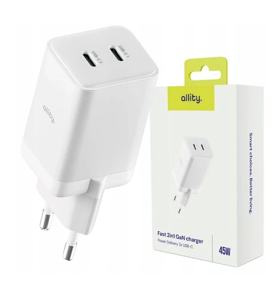 Incarcator Retea Allity ATC-01-45WCC GaN PD QC 2x USB-C 1x USB-A 45W Alb