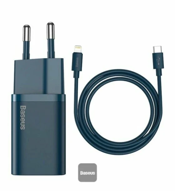 Incarcator retea Baseus TZCCSUP-B03 Super Si 1C fast charger1xUSB Type-C 20W PD Cablu inclus USB Type-Cla Lightning 1m Albastru