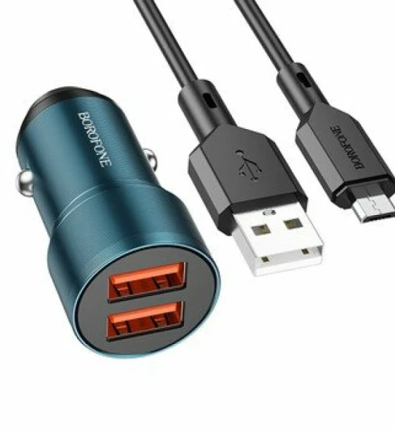 Incarcator auto Borofone BZ19 Wisdom 2xUSB 12W + cablu USB/Micro USB Negru