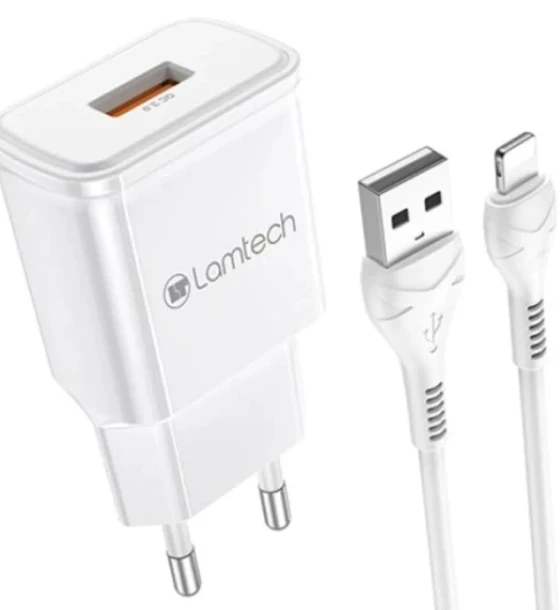Incarcator retea Lamtech 18W QC3.0 1xUSB Cablu Lightning 1m inclus Alb