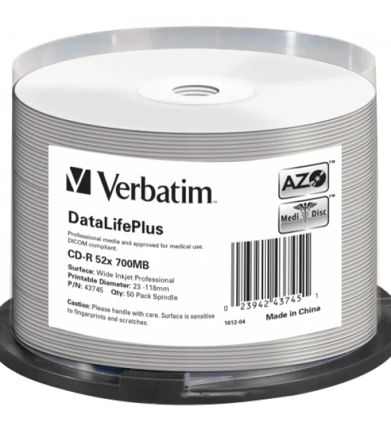 Suport TV si Monitor Verbatim CD-R azo 700MB 52X dl+ white wide printable surface non-id