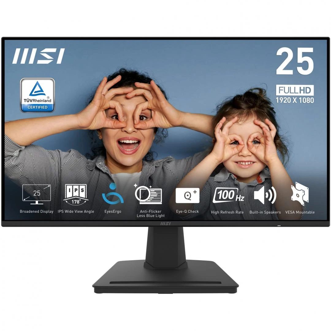 Monitor IPS LED MSI 24.5" PRO MP252, Full HD 1920 x 1080, HDMI, DisplayPort, Boxe, 100 Hz, 1 ms Negru
